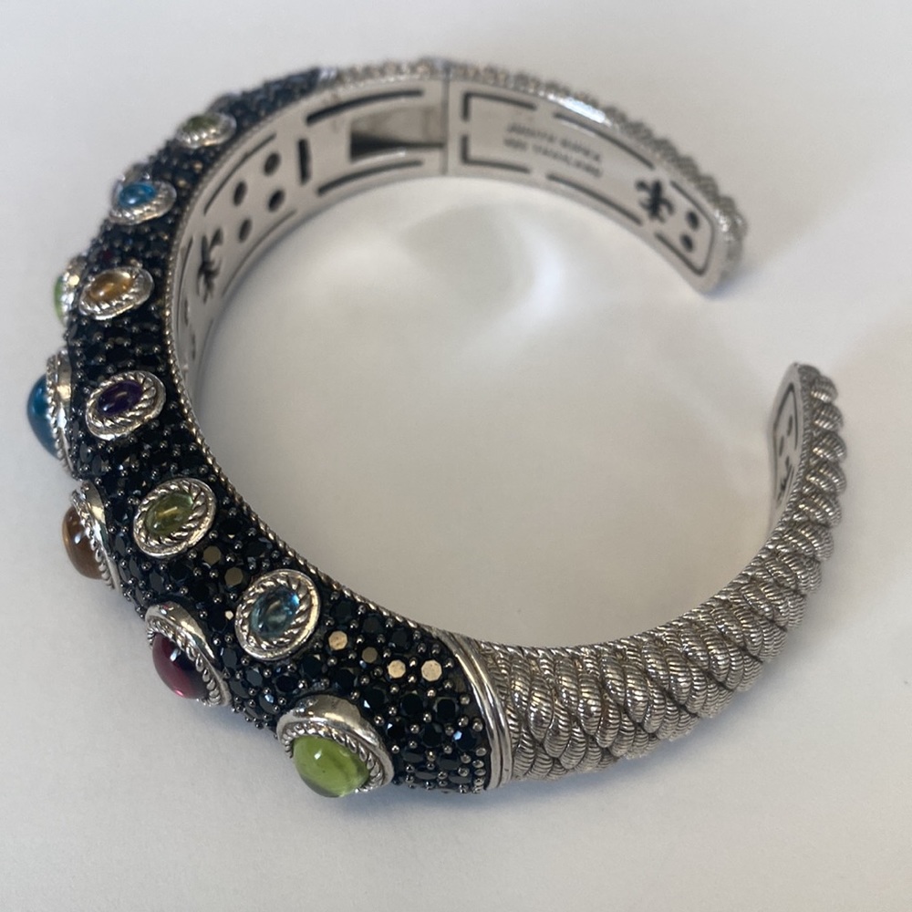 Judith Ripka Sterling 925 black spinel multi gemstone hinged bracelet EUC - Picture 5 of 7